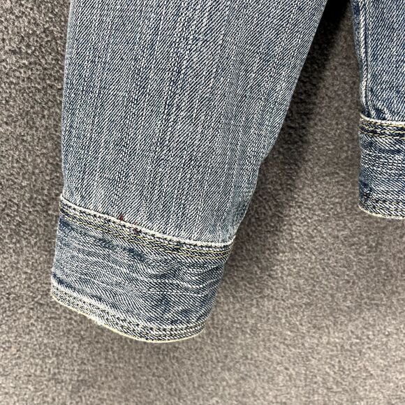 HOLLISTER CO Denim Jacket Girls Juniors Small distressed Tropical lined - Picture 7 of 15